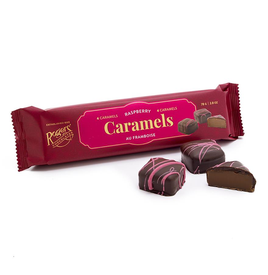 Roger's Raspberry Caramels 4pc Sleeve Chocolate Pixie Candy Shop