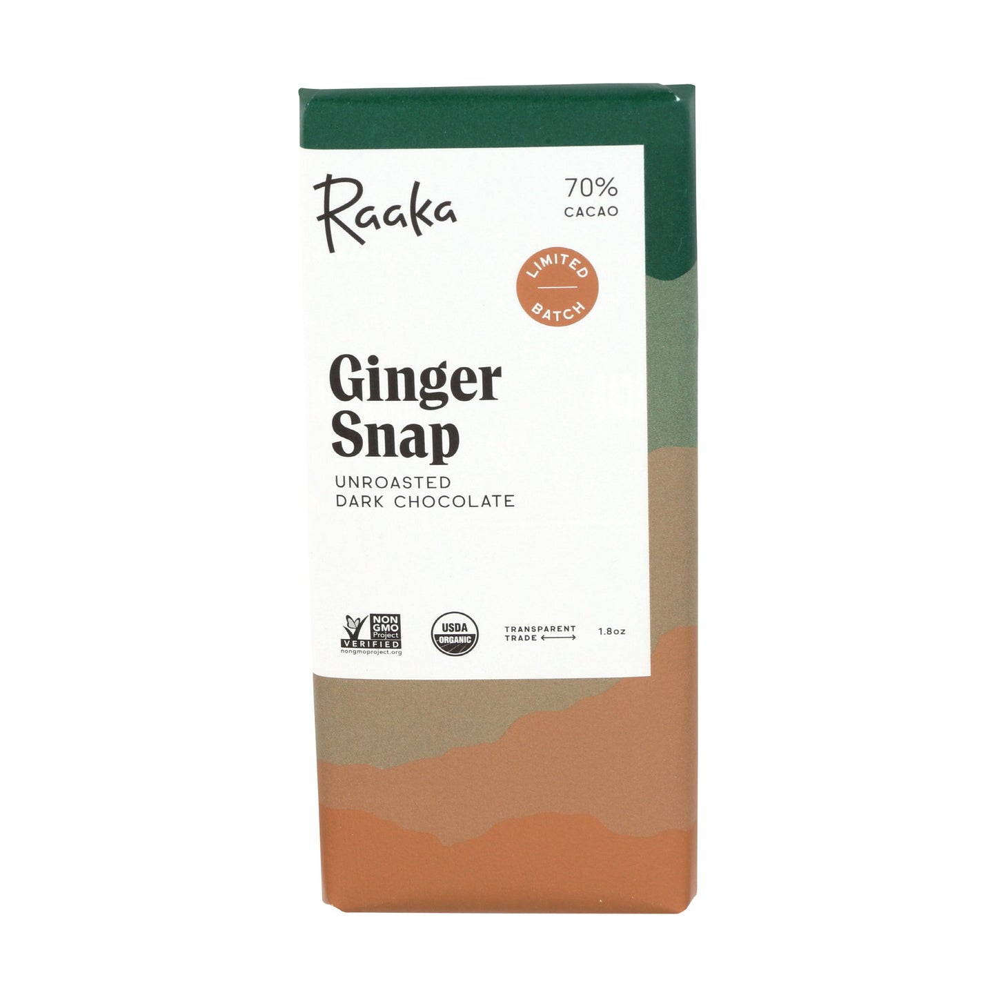 Raaka Ginger Snap Dark Chocolate Bar Pixie Candy Shoppe