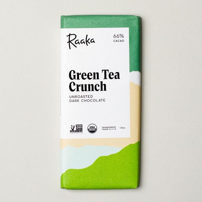 Raaka green tea crunch dark chocolate bar Pixie Candy Shoppe