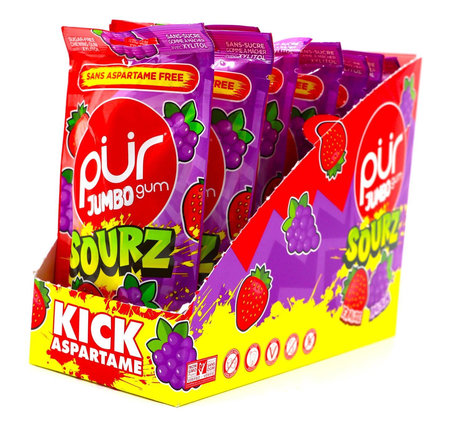 PUR Gum Jumbo Sourz Strawberry Grape Grandpa Joe's Candy Shop