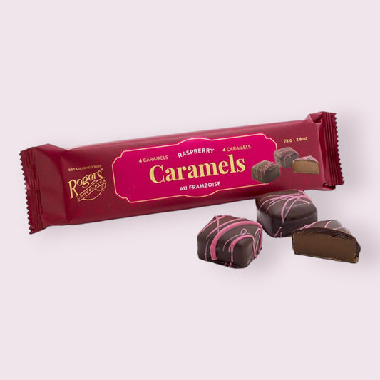 Roger's Raspberry Caramels 4pc Sleeve Chocolate Pixie Candy Shop   