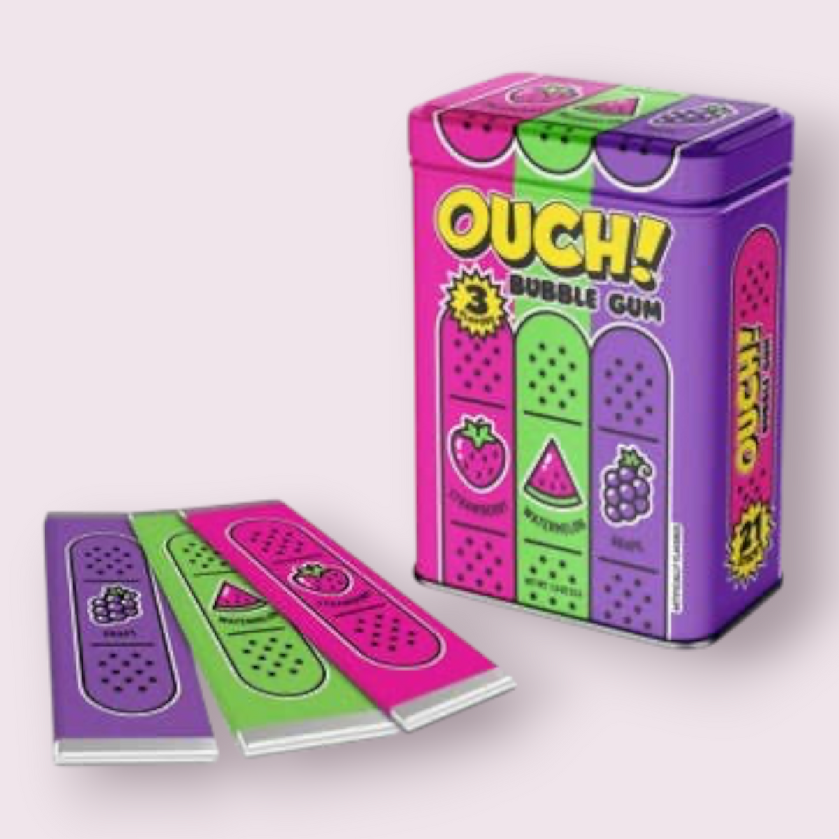 Ouch! Bubble Gum Band-Aids Assorted Flavor Tin