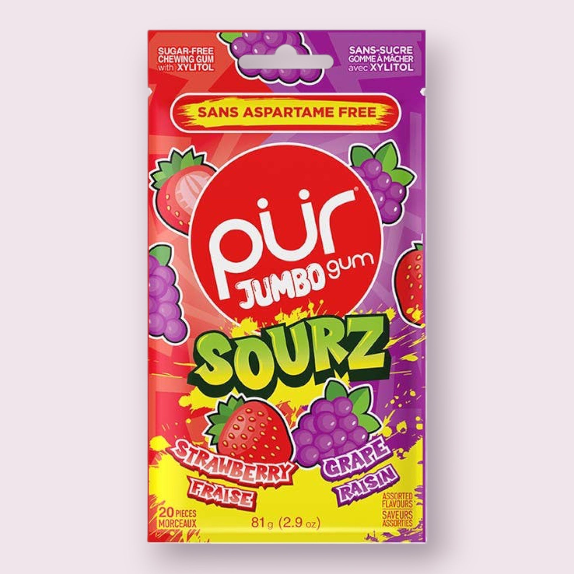 PUR Gum Jumbo Sourz Strawberry Grape Grandpa Joe's Candy Shop