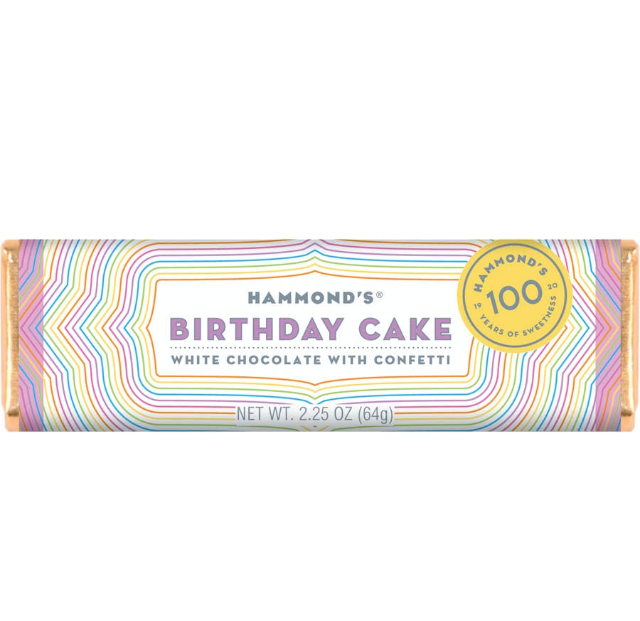 Hammond's Birthday Cake White Chocolate Bar 2.25 oz Long Island Candy Factory